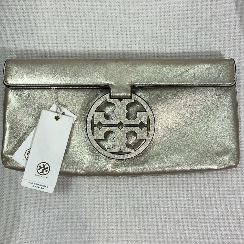 Tory Burch Miller metallic clutch